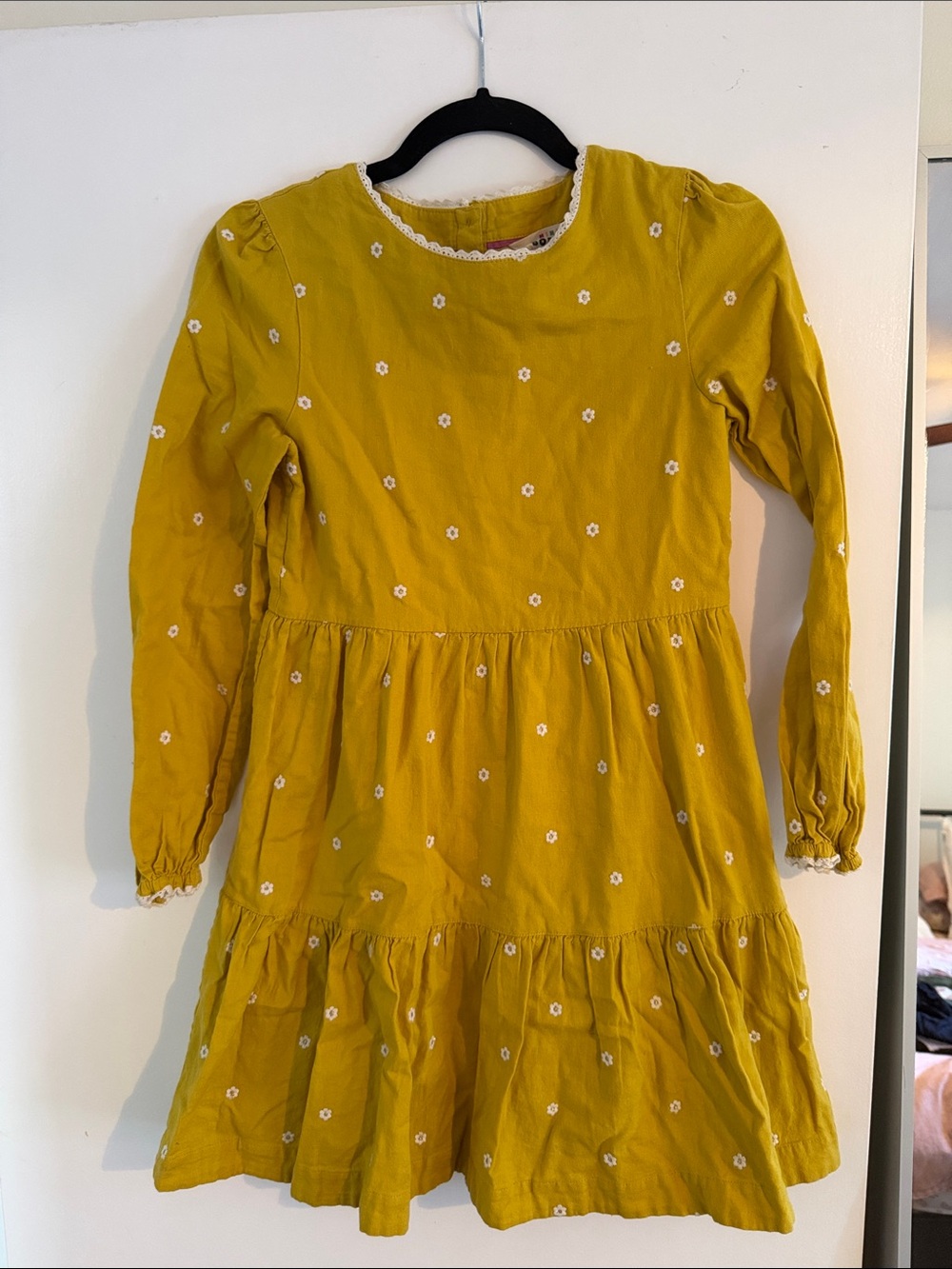Mini Boden Mustard Yellow Floral Embroidered Tiered Dress